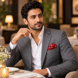 Maroon and Gold Reversible pocket square — restaurant lifestyle.