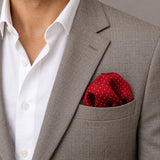 Merlot Mini Polka Dots pocket square — light jacket · wearing detail.