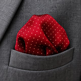 Merlot Mini Polka Dots pocket square — close-up wearing detail.