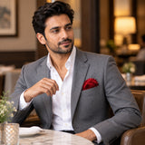 Merlot Mini Polka Dots pocket square — restaurant lifestyle.