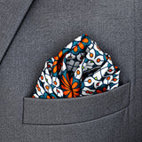 Mexican Floral Loop pocket square — close-up wearing detail.
