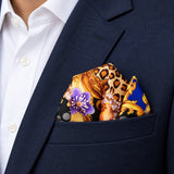 Mixed Pattern pocket square — navy jacket · alternate fold.