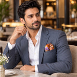 Mixed Pattern pocket square — restaurant lifestyle.