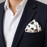 Modern Floral pocket square — navy jacket · wearing detail.