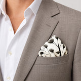 Modern Floral pocket square — light jacket · wearing detail.
