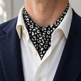 Black and White Leopard Silk Ascot — Navy · soft knot detail