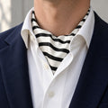 Black & White Stripes Silk Ascot — Navy · soft knot detail