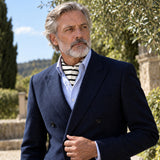 Black & White Stripes Silk Ascot — Navy · garden editorial