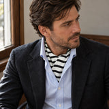 Black & White Stripes Silk Ascot — Window light portrait