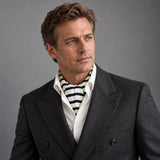 Black & White Stripes Silk Ascot — Charcoal · studio portrait