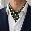 Forest Polka Silk Ascot — Navy · soft knot detail