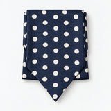 Navy Polka Silk Ascot — Compact folded display