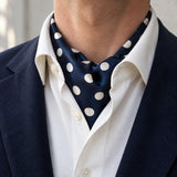 Navy Polka Silk Ascot — Navy · soft knot detail