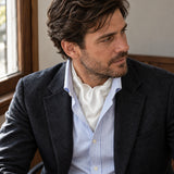 Pearl White Paradigm Silk Ascot — Window light portrait
