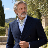 Sleek Black & White Stripes Silk Ascot — Navy · garden editorial