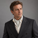 Sleek Black & White Stripes Silk Ascot — Charcoal · studio portrait