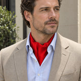 Valentine Red Silk Men's Ascot — Beige · open collar detail
