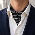 White Cane Crow Silk Ascot — Navy · soft knot detail