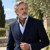 Yellow Cane Hazel Silk Ascot — Navy · garden editorial