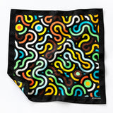 Multi Doodle Art pocket square — unfolded studio detail.