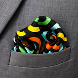 Multi Doodle Art pocket square — close-up wearing detail.