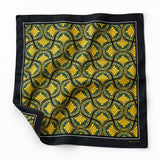Mustard Botanical pocket square — unfolded studio detail.