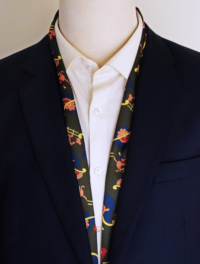 Olive Green Paisley and Floral - Silk Men Scarves