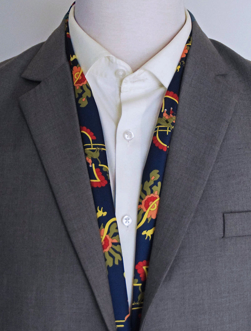 Navy Blue Paisley and Floral - Silk Men Scarves