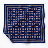 Navy Blue and Gold Reversible pocket square — unfolded studio detail.