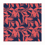 Navy Coral Laurel Leaf Silk Pocket Square — full flat product.