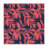 Navy Coral Laurel Leaf Silk Pocket Square — full flat product.