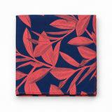 Navy Coral Laurel Leaf Silk Pocket Square — folded product.