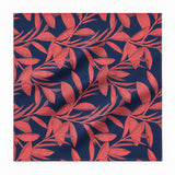Navy Coral Laurel Leaf Silk Pocket Square — unfolded studio detail.