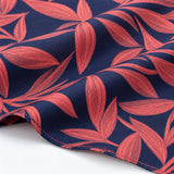 Navy Coral Laurel Leaf Silk Pocket Square — fabric and design close-up.