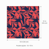 Navy Coral Laurel Leaf Silk Pocket Square — size guide.