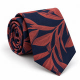 Navy Coral Laurel Leaf Silk Tie — Main coiled product layout