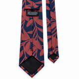 Navy Coral Laurel Leaf Silk Tie — Rear tipping and construction