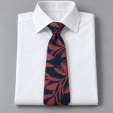 Navy Coral Laurel Leaf Silk Tie — White shirt product flatlay
