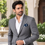 Navy Blue Polka Dots Medium pocket square — outdoor lifestyle.