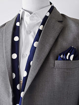 Navy Polka Silk Scarf & Pocket Square Set - Combo Sets | Monzoro Pakistan