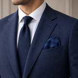 Navy Sateen Stripe Silk Pocket Square — product photograph 5