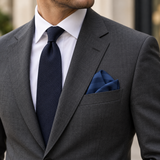 Navy Sateen Stripe Silk Pocket Square — product photograph 4