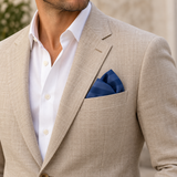 Navy Sateen Stripe Silk Pocket Square — product photograph 2