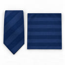 Navy Sateen Stripe Silk Tie and Pocket Square Set