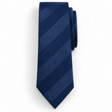 Navy Sateen Stripe Silk Tie — Front blade product layout