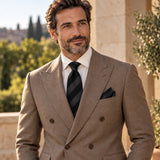 Noir Shadow Stripe silk tie and matching pocket square — Dark beige · terrace tailoring