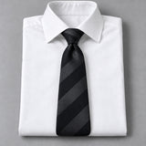 Noir Shadow Stripe Silk Tie — White shirt product flatlay