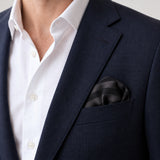 Noir Shadow Striped Silk Pocket Square — Navy jacket · rounded puff