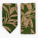 Olive Laurel Leaf silk tie and matching pocket square — Matching weave and hem
