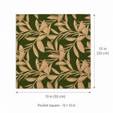 Olive Laurel Leaf Silk Pocket Square — size guide.
